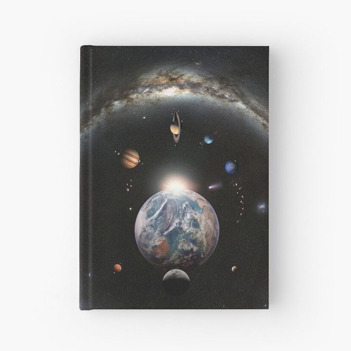 Sunrise on Earth, Planets and Milky Way Ring Hardcover Journal